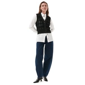 Flash Sale New York & Company Vest Navy Blue crotchet V-neck Vest Size S